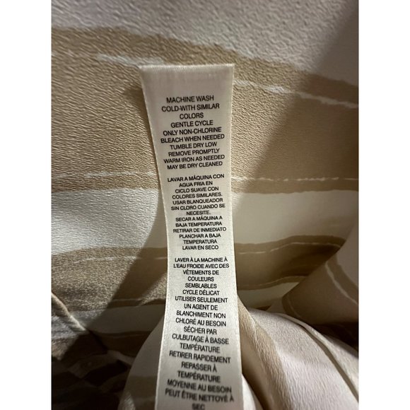 Chico’s size 3(XL/16) tan stripe cuffed 3/4 sleeve button front top - Picture 6 of 7